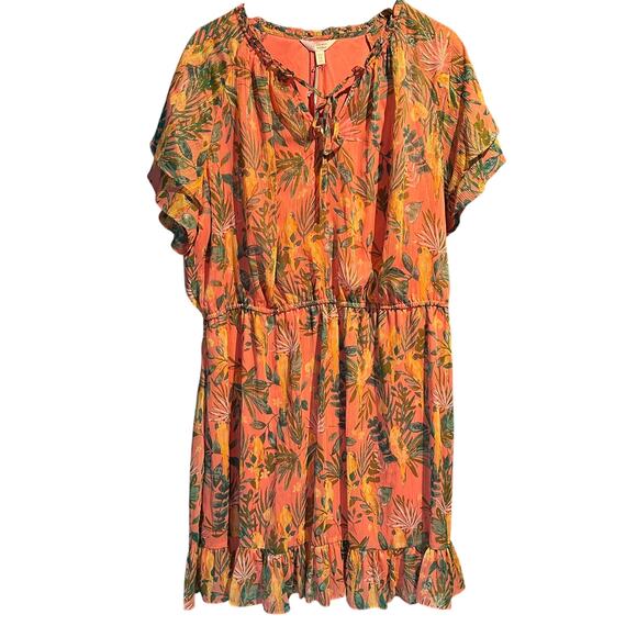 Boho Tropical Flowy Dress Beachy Lauren Conrad NWT Size 2X Birds Parrots Cruise - Picture 1 of 10